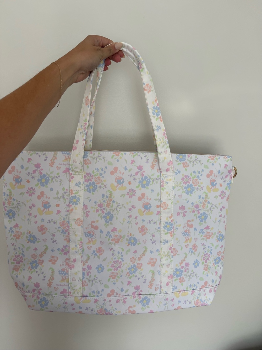 Floral Pastel Tote Bag - White Pink Blue